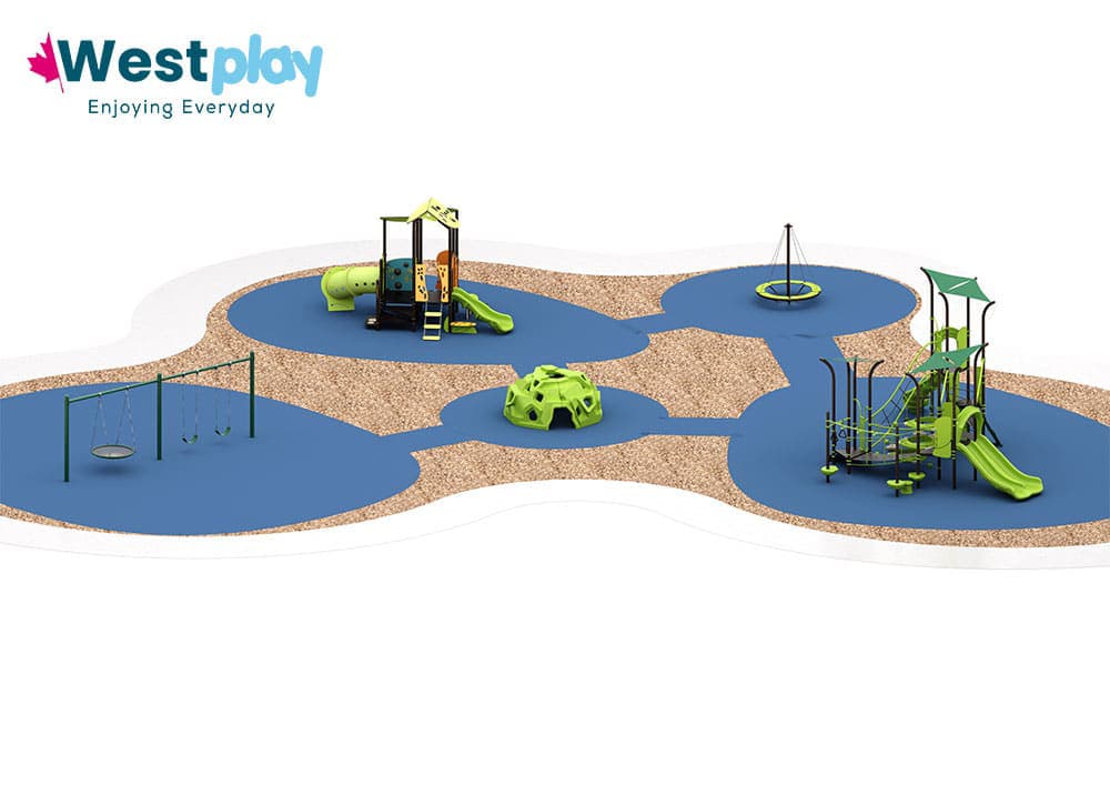 Westplay modular playground structure with slides and climbers installed in a community park