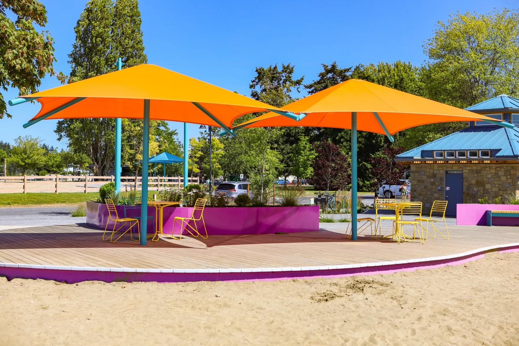 Shade sail and park shelter installed by Westplay
