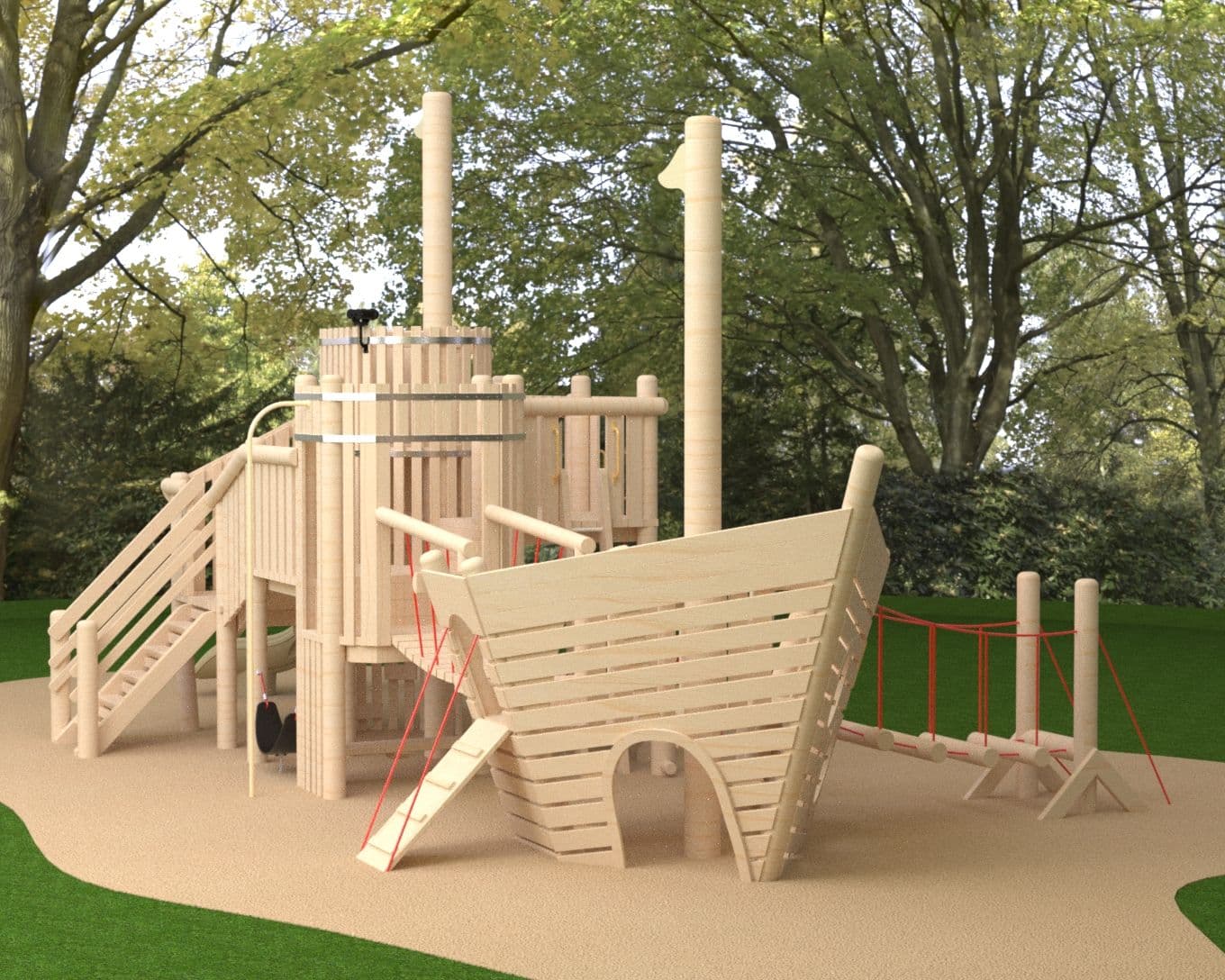 Wooden playground structure by Westplay